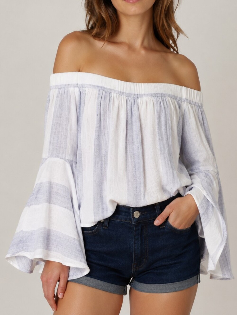 LF | SEEK the Label Striped Off the Shoulder Top